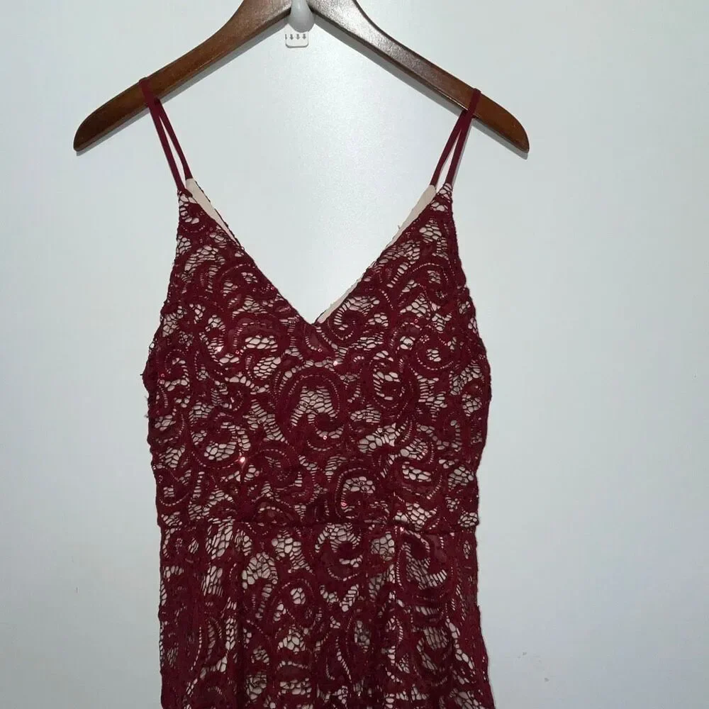 My Michelle Women's Maroon Lace‎ Overlay Sleeveless Mini Dress Size 7 NWT